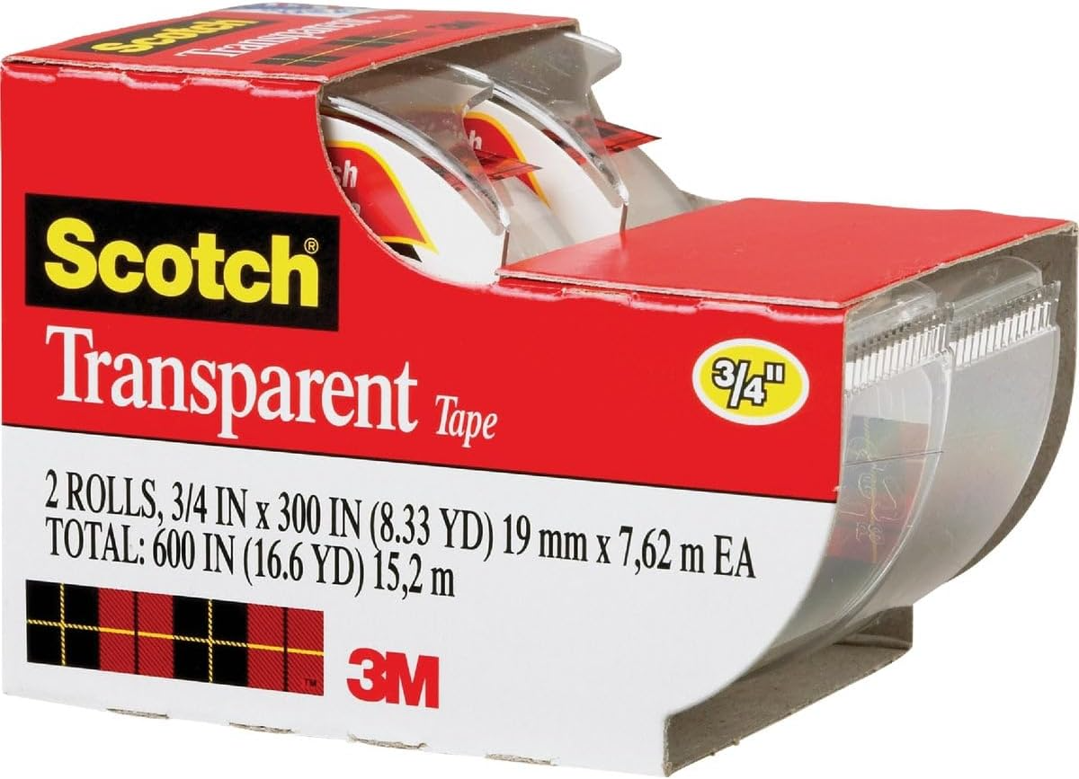 Scotch Transparent Tape, 3/4 in x 250 in, 2 Rolls